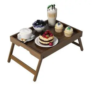 Bed Tray Table Folding Legs with Handles Groove Breakfast Food Tray for Sofa, Bed, Eating, Drawing, Platters Serving Lap Desk Snack Tray (Brown Medium) Bed Tray Table Folding Legs with Handles Groove Breakfast Food Tray for Sofa, Bed, Eating, Drawing, Platters Serving Lap Desk Snack Tray (Brown Medium)