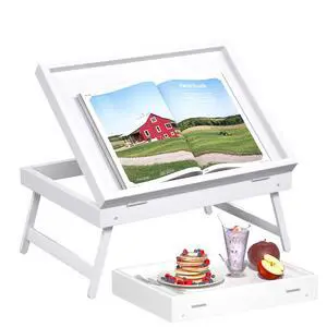 FSC-Certified Bamboo Bed Tray Table, Tilting Top, Medium, White FSC-Certified Bamboo Bed Tray Table, Tilting Top, Medium, White