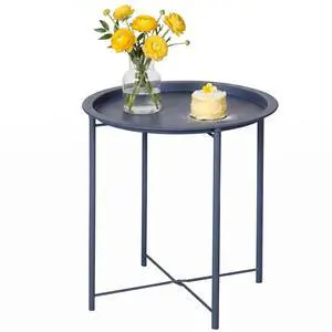 Side/End Table, Folding Round Metal Anti-Rust and Waterproof Outdoor or Indoor Tray for Living Room Bedroom Balcony and Office, 1 PCS, Blue Side/End Table, Folding Round Metal Anti-Rust and Waterproof Outdoor or Indoor Tray for Living Room Bedroom Balcony and Office, 1 PCS, Blue