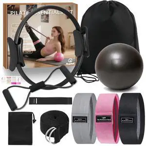 Pilates Equipment, Pilates Kit for Home Workouts, Pilates Essentials Kit for Women, Home Pilates Kit with Pilates Ring and Ball Set, Booty Bands, Figure 8 Resistance Band, Yoga Band (Black) Pilates Equipment, Pilates Kit for Home Workouts, Pilates Essentials Kit for Women, Home Pilates Kit with Pilates Ring and Ball Set, Booty Bands, Figure 8 Resistance Band, Yoga Band (Black)