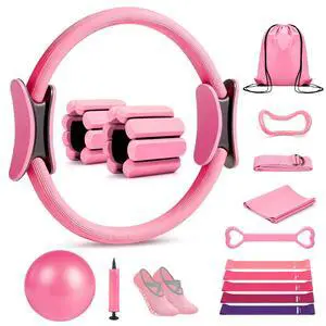 Pilates Ring Set 15 PCS, Home Pilates Essentials Kit for Women, 12" Pilates Ring and 9" Ball Set, Pilates Kit with Ankle Weights 2LB, Resistance Bands, for Toning & Better Me Gifts(Pink) Pilates Ring Set 15 PCS, Home Pilates Essentials Kit for Women, 12" Pilates Ring and 9" Ball Set, Pilates Kit with Ankle Weights 2LB, Resistance Bands, for Toning & Better Me Gifts(Pink)