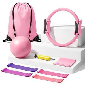 Pilates Kit for Women with Ring, Ball, Resistant Loops & Stretch Band Pilates Kit for Women with Ring, Ball, Resistant Loops & Stretch Band