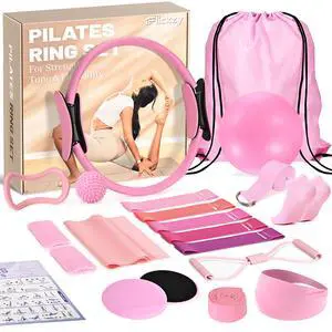 20 Pcs Pilates Ring Set for Women, Magic Circle Pilates Rings 12" with Resistance Bands, Pilates Kit for Home Workouts, Pilates Equipment for Strength, Toning and Flexibility(Pink,15pcs) 20 Pcs Pilates Ring Set for Women, Magic Circle Pilates Rings 12" with Resistance Bands, Pilates Kit for Home Workouts, Pilates Equipment for Strength, Toning and Flexibility(Pink,15pcs)