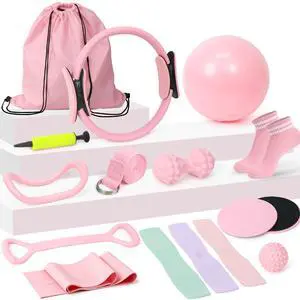 Pilates Equipment Kit for Women, Pink Ring Ball Bands, Home Workouts Pilates Equipment Kit for Women, Pink Ring Ball Bands, Home Workouts