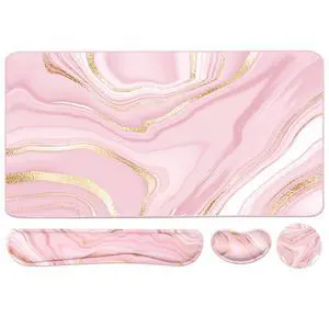 Keyboard Mouse Pad Set, Extended Mouse Pad+Keyboard Wrist Rest Support, Memory Foam Ergonomic Easy Typing, 3Pcs (35.4×15.7 in) Desk Pad Set for Home Office Study Game- Pink Gold Keyboard Mouse Pad Set, Extended Mouse Pad+Keyboard Wrist Rest Support, Memory Foam Ergonomic Easy Typing, 3Pcs (35.4×15.7 in) Desk Pad Set for Home Office Study Game- Pink Gold