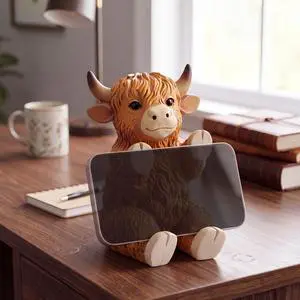 Highland Cow Cell Phone Stand for Desk, Highland Cow Figurines Decoration, Resin Cute Animal Desktop Phone Holder Statues for Friends Home Office Table Accessories Highland Cow Cell Phone Stand for Desk, Highland Cow Figurines Decoration, Resin Cute Animal Desktop Phone Holder Statues for Friends Home Office Table Accessories