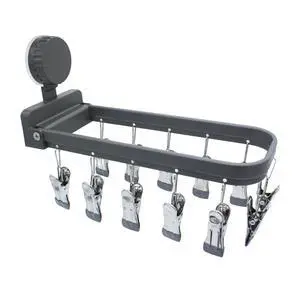 Foldable Laundry Drying Rack with 12 Clips, No-Drill Vacuum Suction Cup Wall Mount Hanger for Socks, Underwear Towels Delicates, Space Saving Travel Organizer, Dark Gray Foldable Laundry Drying Rack with 12 Clips, No-Drill Vacuum Suction Cup Wall Mount Hanger for Socks, Underwear Towels Delicates, Space Saving Travel Organizer, Dark Gray