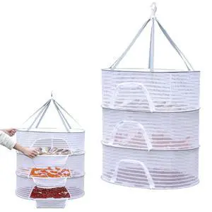 Herb Drying Rack, 3-Layer Foldable Hanging Mesh Drying Net with Zipper, Collapsible Mesh Dryer Hanging Basket for Herb, Buds, Plants, Fruits, Vegetables, Fish, Jerky and Clothes(M) Herb Drying Rack, 3-Layer Foldable Hanging Mesh Drying Net with Zipper, Collapsible Mesh Dryer Hanging Basket for Herb, Buds, Plants, Fruits, Vegetables, Fish, Jerky and Clothes(M)
