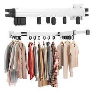 Wall Mounted Clothes Drying Rack, Foldable Laundry Drying Hanger Rack for Indoor & Outdoor Use - Laundry Rooms, Bathroom & Balconies (White) Wall Mounted Clothes Drying Rack, Foldable Laundry Drying Hanger Rack for Indoor & Outdoor Use - Laundry Rooms, Bathroom & Balconies (White)