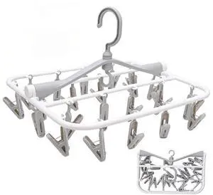 Foldable Clothes Drying Rack, 24 Clips Wind Proof Laundry Hanger, Plastic Underwear Hanging Clip Rack for Socks, Bras, Baby Clothes, Towels (Grey) Foldable Clothes Drying Rack, 24 Clips Wind Proof Laundry Hanger, Plastic Underwear Hanging Clip Rack for Socks, Bras, Baby Clothes, Towels (Grey)