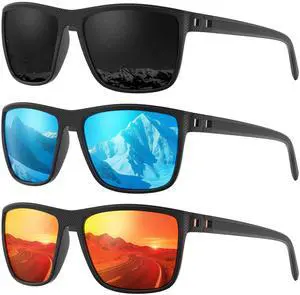 Square Polarized Sunglasses for Men, 3 Pack Lightweight UV Protection Sun Glasses for Driving Fishing Golf (Black/Ice Blue/Red) Square Polarized Sunglasses for Men, 3 Pack Lightweight UV Protection Sun Glasses for Driving Fishing Golf (Black/Ice Blue/Red)