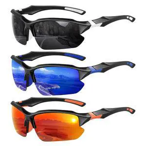 3 Pack Polarized Sports Sunglasses for Men, UV Protection Half Frame Sunglasses Comfortable for Running Cycling Driving 3 Pack Polarized Sports Sunglasses for Men, UV Protection Half Frame Sunglasses Comfortable for Running Cycling Driving