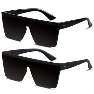 Super Dark Black Square Oversized Sunglasses for Women Men Flat Top Super Dark Black Square Oversized Sunglasses for Women Men Flat Top