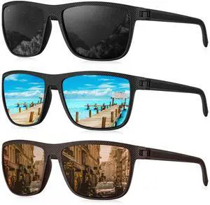 Polarized Sunglasses Men, Lightweight Mens Sunglasses Polarized UV Protection Driving Fishing Golf (Black/Ice Blue/Brown) Polarized Sunglasses Men, Lightweight Mens Sunglasses Polarized UV Protection Driving Fishing Golf (Black/Ice Blue/Brown)