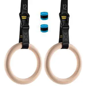 Wooden Gym Rings, 9ft Numbered Double-Layer Quick Adjust Straps Wooden Gym Rings, 9ft Numbered Double-Layer Quick Adjust Straps
