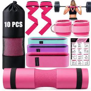 Barbell Pad Set, 10 Pcs Barbell Squat Pad for Hip Thrusts, Lunges, Leg Day with 2 Gym Ankle Straps, 3 Hip Resistance Bands, 2 Lifting Strap, Barbell Pad and Carry Bag Barbell Pad Set, 10 Pcs Barbell Squat Pad for Hip Thrusts, Lunges, Leg Day with 2 Gym Ankle Straps, 3 Hip Resistance Bands, 2 Lifting Strap, Barbell Pad and Carry Bag