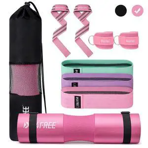 9Pcs Barbell Pad Set for Squat, Hip Thrusts, Lunges, Leg day, Standard Olympic Bars with 2 Gym Ankle Safety Straps, 3 Hip Resistance Bands, 2 Lifting Strap, Barbell Pad, and Carry Bag (Pink) 9Pcs Barbell Pad Set for Squat, Hip Thrusts, Lunges, Leg day, Standard Olympic Bars with 2 Gym Ankle Safety Straps, 3 Hip Resistance Bands, 2 Lifting Strap, Barbell Pad, and Carry Bag (Pink)