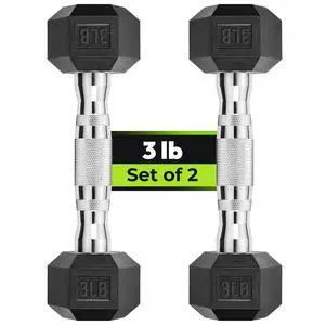 Hex Dumbbell Set of 2, Rubber Encased Fixed Dumbbells, 3 lb Hex Dumbbell Set of 2, Rubber Encased Fixed Dumbbells, 3 lb