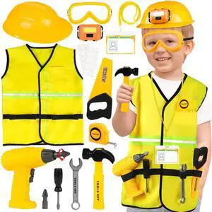 Construction Worker Costume with Electric Drill for Kids Ages 4-12 Construction Worker Costume with Electric Drill for Kids Ages 4-12