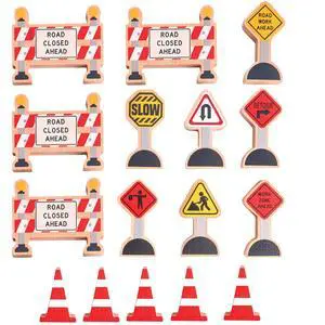 16 Pc Wooden Construction Signs and Traffic Cones - Construction Site Road Signs -Community Helpers Educational Preschool Street Track Accessories 16 Pc Wooden Construction Signs and Traffic Cones - Construction Site Road Signs -Community Helpers Educational Preschool Street Track Accessories
