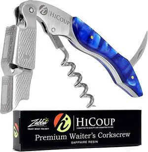 Wine Opener - Professional Corkscrews for Wine Bottles w/Foil Cutter and Cap Remover - Manual Wine Key for Servers, Waiters, Bartenders and Home Use - Sapphire Wine Opener - Professional Corkscrews for Wine Bottles w/Foil Cutter and Cap Remover - Manual Wine Key for Servers, Waiters, Bartenders and Home Use - Sapphire