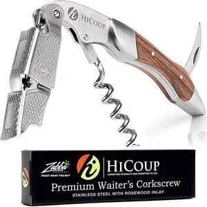Wine Opener - Professional Corkscrews for Wine Bottles w/Foil Cutter and Cap Remover - Manual Wine Key for Servers, Waiters, Bartenders and Home Use - Rosewood & Steel Wine Opener - Professional Corkscrews for Wine Bottles w/Foil Cutter and Cap Remover - Manual Wine Key for Servers, Waiters, Bartenders and Home Use - Rosewood & Steel