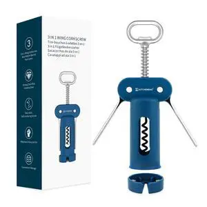3 in 1 Wing Corkscrew Wine Bottle Opener with Foil Cutter, Built-in Beer Bottle Opener, Multifunctional Wine Opener with Non-Stick Sharp Screw, Easy to Use, Manual Wine Corkscrew, Blue 3 in 1 Wing Corkscrew Wine Bottle Opener with Foil Cutter, Built-in Beer Bottle Opener, Multifunctional Wine Opener with Non-Stick Sharp Screw, Easy to Use, Manual Wine Corkscrew, Blue
