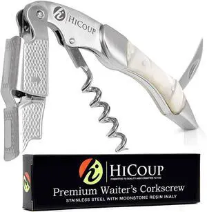 Wine Opener - Professional Corkscrews for Wine Bottles w/Foil Cutter and Cap Remover - Manual Wine Key for Servers, Waiters, Bartenders and Home Use - Moonstone Resin & Steel Wine Opener - Professional Corkscrews for Wine Bottles w/Foil Cutter and Cap Remover - Manual Wine Key for Servers, Waiters, Bartenders and Home Use - Moonstone Resin & Steel