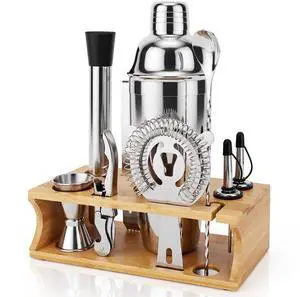 10PCS Stainless Steel Cocktail Shaker Set Bartender Kit with Stand 10PCS Stainless Steel Cocktail Shaker Set Bartender Kit with Stand