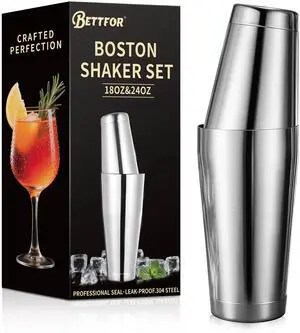 Boston Shaker Set, 18oz & 28oz 2-Piece Tins, Professional 304 Stainless Steel Cocktail Shaker with Leak-Proof Weighted Base for Bartending, Home & Bar Use (Silver) Boston Shaker Set, 18oz & 28oz 2-Piece Tins, Professional 304 Stainless Steel Cocktail Shaker with Leak-Proof Weighted Base for Bartending, Home & Bar Use (Silver)