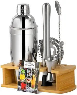 8-Piece Cocktail Shaker Set with Wooden Stand Bartender Kits Bar Set 8-Piece Cocktail Shaker Set with Wooden Stand Bartender Kits Bar Set