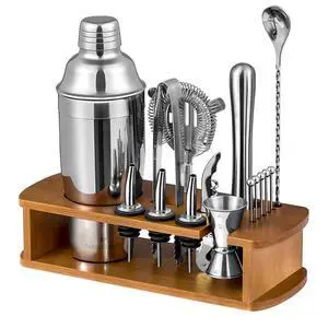 16 Piece Bartender Kit with Bamboo Stand | Cocktail Shaker Set Essential Bar Tools Wine Shaker Ice Filter Mixing Spoon Jigger Wine Dispenser 16 Piece Bartender Kit with Bamboo Stand | Cocktail Shaker Set Essential Bar Tools Wine Shaker Ice Filter Mixing Spoon Jigger Wine Dispenser