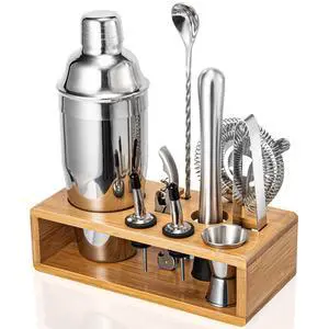 Cocktail Shaker Set, 18/8 Food-Grade Stainless Steel Mixology Bartender Kit 10-Piece Bar Tools with Stylish Bamboo Stand - Rust-Proof & Dishwasher Safe - Professional Martini Shaker Gift for Men, Dad Cocktail Shaker Set, 18/8 Food-Grade Stainless Steel Mixology Bartender Kit 10-Piece Bar Tools with Stylish Bamboo Stand - Rust-Proof & Dishwasher Safe - Professional Martini Shaker Gift for Men, Dad