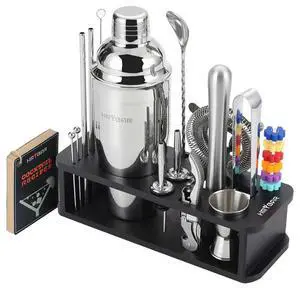 22-Piece Cocktail Shaker Set, Mixology Bartender Kit with 24oz Cobbler Shaker, Home Bar Tool Set with Black Bamboo Stand, 39 Recipe Cards, Glass Markers, Gift for Men & Dad 22-Piece Cocktail Shaker Set, Mixology Bartender Kit with 24oz Cobbler Shaker, Home Bar Tool Set with Black Bamboo Stand, 39 Recipe Cards, Glass Markers, Gift for Men & Dad