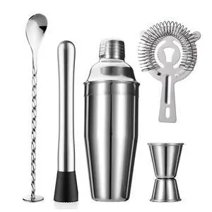 5-Piece Cocktail Shaker Set Shaker Strainer Jigger T-Mixing Spoon Muddler Bartender Kit Stainless Steel Bar Set Housewarming Gift 5-Piece Cocktail Shaker Set Shaker Strainer Jigger T-Mixing Spoon Muddler Bartender Kit Stainless Steel Bar Set Housewarming Gift