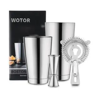 Boston Cocktail Shaker Set, 18 oz & 28 oz Stainless Steel Weighted Shaker Tins, Strainer, Double Measuring Jigger, Professional Bar Tools for Bartender (Silver) Boston Cocktail Shaker Set, 18 oz & 28 oz Stainless Steel Weighted Shaker Tins, Strainer, Double Measuring Jigger, Professional Bar Tools for Bartender (Silver)