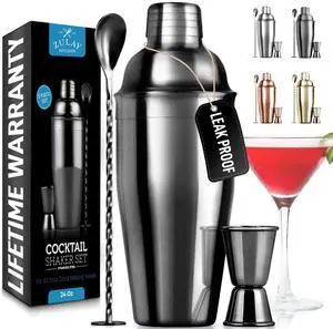 Large 24 oz Stainless Steel Cocktail Shaker Set - Mixed Drink Shaker - Martini Shaker Set with Built in Strainer, Double Sided Jigger & Combo Muddler Mixing Spoon - Pro Margarita Shaker - By Zulay Large 24 oz Stainless Steel Cocktail Shaker Set - Mixed Drink Shaker - Martini Shaker Set with Built in Strainer, Double Sided Jigger & Combo Muddler Mixing Spoon - Pro Margarita Shaker - By Zulay