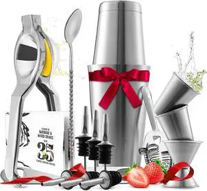 Bar Set Cocktail Shaker Set, Stainless Steel Mixology Bartender Kit, 16 Piece Cocktail Kit, Silver Cocktail Set, Bar Tools: 30oz Martini Shaker, Muddler, Bar Kit Cocktail Book, Jigger and Pourers Bar Set Cocktail Shaker Set, Stainless Steel Mixology Bartender Kit, 16 Piece Cocktail Kit, Silver Cocktail Set, Bar Tools: 30oz Martini Shaker, Muddler, Bar Kit Cocktail Book, Jigger and Pourers