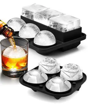 Ice Cube Trays with Lids, Large Silicone Ice Molds for Whiskey, Set of 2 Ice Cube Trays with Lids, Large Silicone Ice Molds for Whiskey, Set of 2