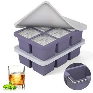 Large Silicone Ice Cube Trays with Lids, 2 Pack, Makes 2-Inch Cubes Large Silicone Ice Cube Trays with Lids, 2 Pack, Makes 2-Inch Cubes