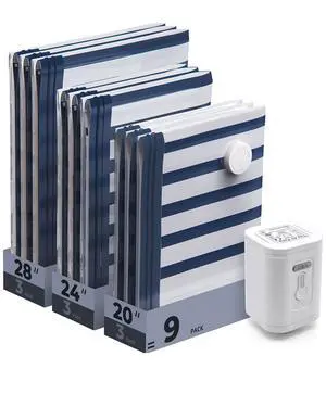 Travel Vacuum Seal Bags with Pump, Jumbo Vacuum Storage Bags for Clothes Blankets Comforters, Space Saver Bags for Travel, Compression Bags for Seasonal Storage-Blue Stripe Travel Vacuum Seal Bags with Pump, Jumbo Vacuum Storage Bags for Clothes Blankets Comforters, Space Saver Bags for Travel, Compression Bags for Seasonal Storage-Blue Stripe