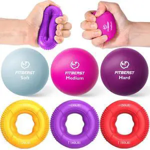 Grip Strength Trainer, Finger Exerciser, Stress Balls for Adults, Hand Therapy for Strength, Recovery & Stress Relief, Forearm Strengthener for Men, Women & Seniors (6-Piece Bright Tones) Grip Strength Trainer, Finger Exerciser, Stress Balls for Adults, Hand Therapy for Strength, Recovery & Stress Relief, Forearm Strengthener for Men, Women & Seniors (6-Piece Bright Tones)
