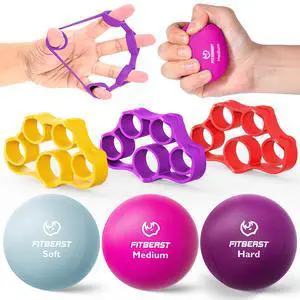 Grip Strength Trainer 6 Pieces Hand Therapy Kit with Finger Extension Exerciser & Stress Balls for Adults, Rehab & Strength Training for Men, Women, and Seniors (6-Piece Bright Tones) Grip Strength Trainer 6 Pieces Hand Therapy Kit with Finger Extension Exerciser & Stress Balls for Adults, Rehab & Strength Training for Men, Women, and Seniors (6-Piece Bright Tones)