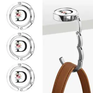 3pcs Personalized Initial Foldable Purse Hook for Table, Flower Letter Folding Handbag Hanger Portable Magnet Table Hook Holder, Collection Desk Purse Hooks for Women Bag (Black-D) 3pcs Personalized Initial Foldable Purse Hook for Table, Flower Letter Folding Handbag Hanger Portable Magnet Table Hook Holder, Collection Desk Purse Hooks for Women Bag (Black-D)