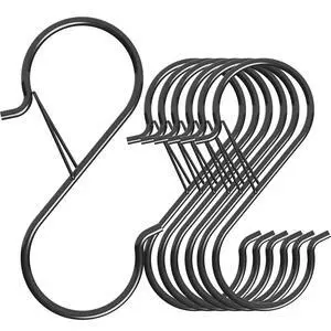 7 Pack S Hooks for Hanging with Safety Buckle, 5 inch Heavy Duty Black Vinyl Coated Wire Shelving Hooks, Pot Rack Hooks for Hanging Plants, Bags, Kitchen Utensils, Cups, Pans 7 Pack S Hooks for Hanging with Safety Buckle, 5 inch Heavy Duty Black Vinyl Coated Wire Shelving Hooks, Pot Rack Hooks for Hanging Plants, Bags, Kitchen Utensils, Cups, Pans