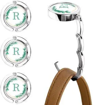 3Pcs Personalized Initial Foldable Purse Hook for Table,Crushed Flower Letters Folding Purse Hanger,Purse Holder Handbag Hanger Collection Desk Table Bag Hooks Gifts for Women Bag(Green-R) 3Pcs Personalized Initial Foldable Purse Hook for Table,Crushed Flower Letters Folding Purse Hanger,Purse Holder Handbag Hanger Collection Desk Table Bag Hooks Gifts for Women Bag(Green-R)