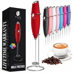 Milk Frother Handheld - Coffee Mixer Wand with Stand - Red | Battery Operated, Stainless Steel Whisk, 19000 RPM, Protein Powder Blender, Electric Stirrer, Mini Foamer Milk Frother Handheld - Coffee Mixer Wand with Stand - Red | Battery Operated, Stainless Steel Whisk, 19000 RPM, Protein Powder Blender, Electric Stirrer, Mini Foamer