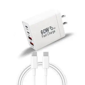 60W 4-Port Fast Charger Block 2 USB C & 2 USB A Wall Charger with USB C to C Cable, PD20W QC18W, USB Multiport Charger Brick, for iPhone 17/16/15/14/13/12 Pro Max, iPad, Galaxy S251 Pack (White) 60W 4-Port Fast Charger Block 2 USB C & 2 USB A Wall Charger with USB C to C Cable, PD20W QC18W, USB Multiport Charger Brick, for iPhone 17/16/15/14/13/12 Pro Max, iPad, Galaxy S251 Pack (White)