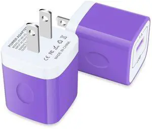 USB Wall Charger 2-Pack Purple, 5W Power Adapter Cube Overnight Charging | Safe & Reliable USB-A Charging Block Plug for iPhone 16/15/14/13/12/11/SE, Samsung Galaxy S25/S24/S23, Google Pixel 9/8/7 USB Wall Charger 2-Pack Purple, 5W Power Adapter Cube Overnight Charging | Safe & Reliable USB-A Charging Block Plug for iPhone 16/15/14/13/12/11/SE, Samsung Galaxy S25/S24/S23, Google Pixel 9/8/7