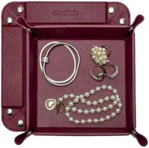 Small Jewelry Tray for Rings Watches Earrings, Entryway Catchall Caddy for Coins Keys Change, Nightstand Bedside Valet Holder, Trays for Electronic Gadgets, Lychee Burgundy Small Jewelry Tray for Rings Watches Earrings, Entryway Catchall Caddy for Coins Keys Change, Nightstand Bedside Valet Holder, Trays for Electronic Gadgets, Lychee Burgundy